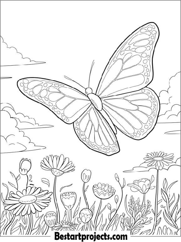 Butterfly Flying over Flowers