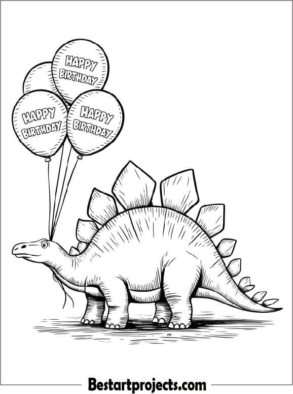 Stegosaurus with Balloons Coloring Page