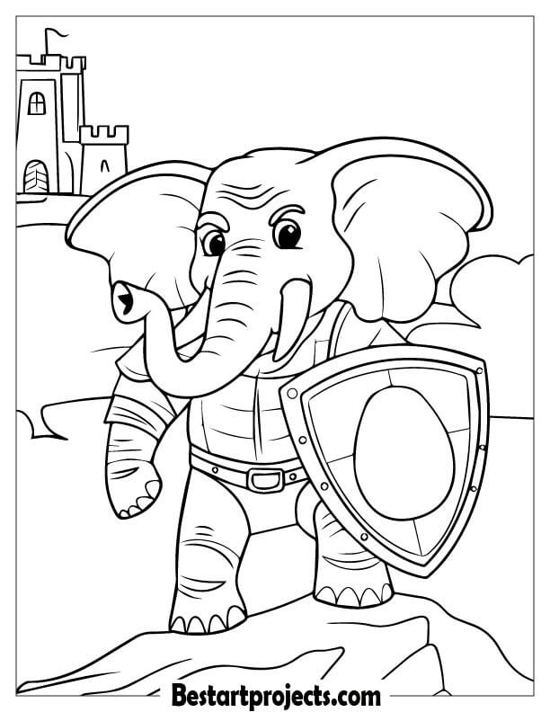 Brave Elephant Holding a Shield