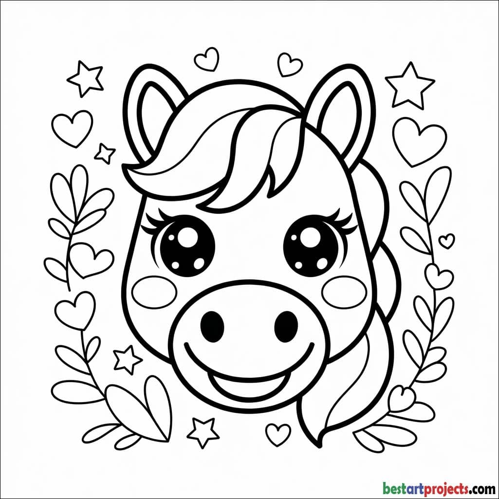 Kawaii Horse Face Coloring Page