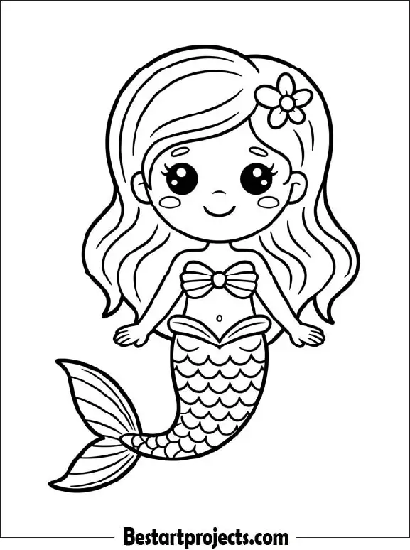 Kawaii Mermaid Coloring Page for Kids