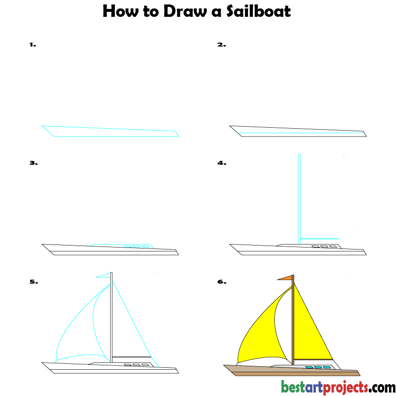 How to draw a sailboat all steps. 