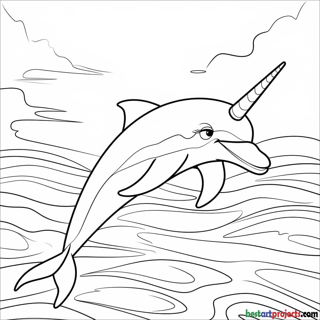 Unicorn Dolphin Coloring Page For Kids