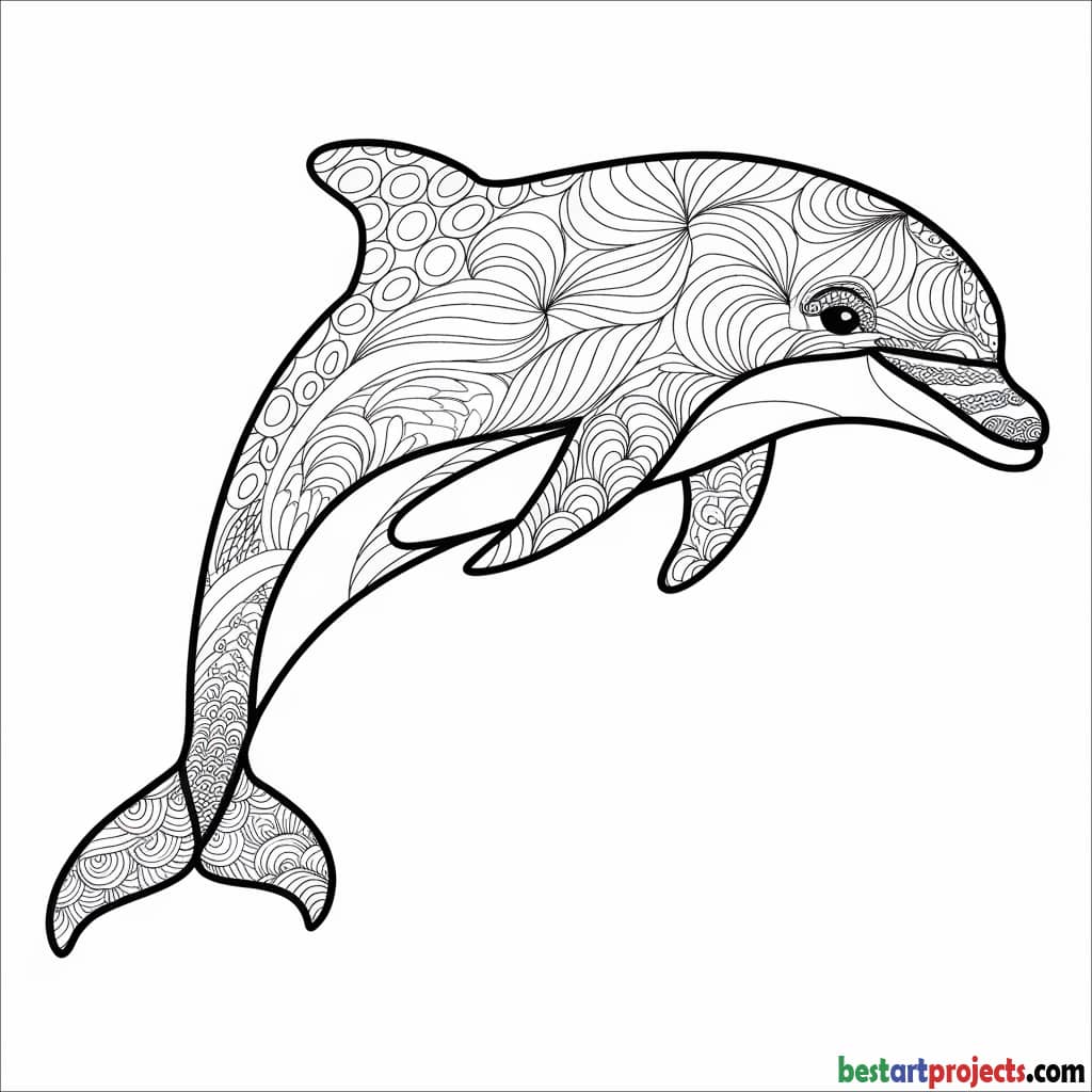 Dolphin Zentangle coloring printable