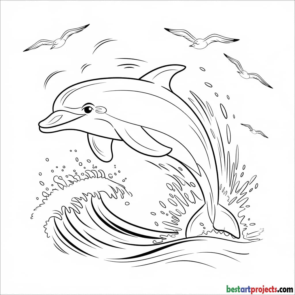 Dolphin  leaping out of the  ocean to Color