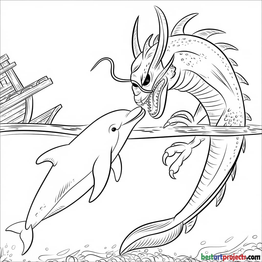 Dolphin with Sea Monster to Color