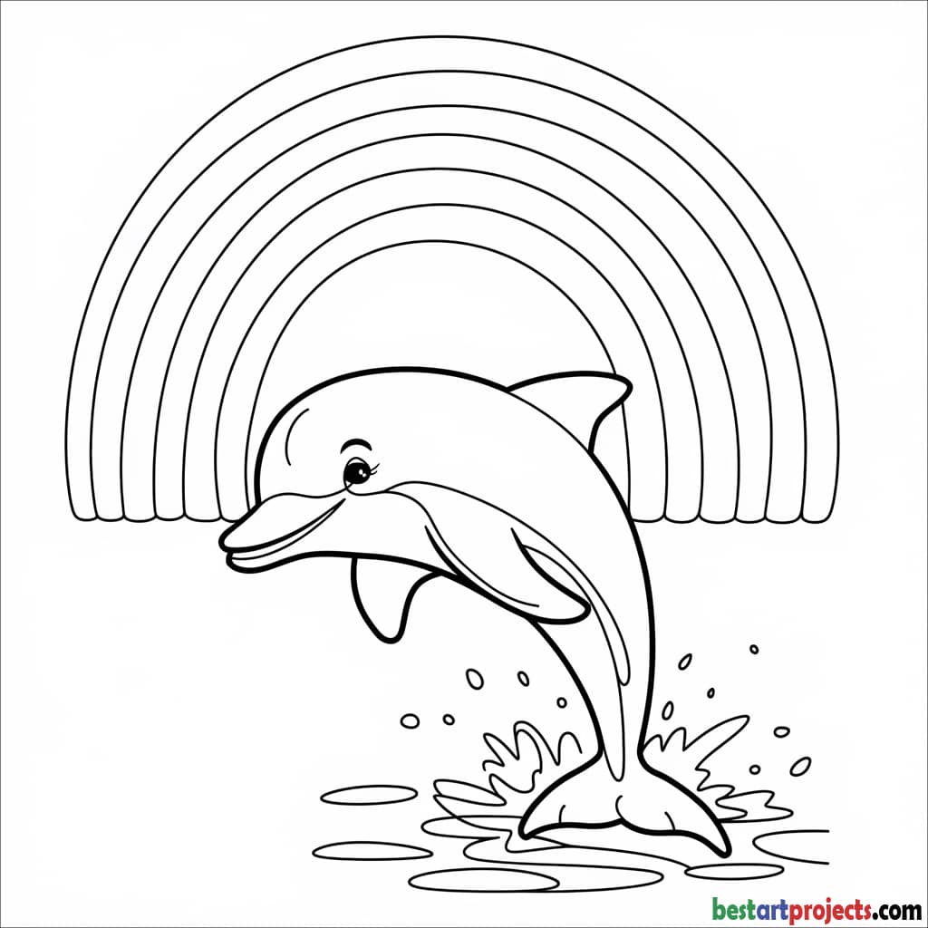 Dolphin and Rainbow coloring printable