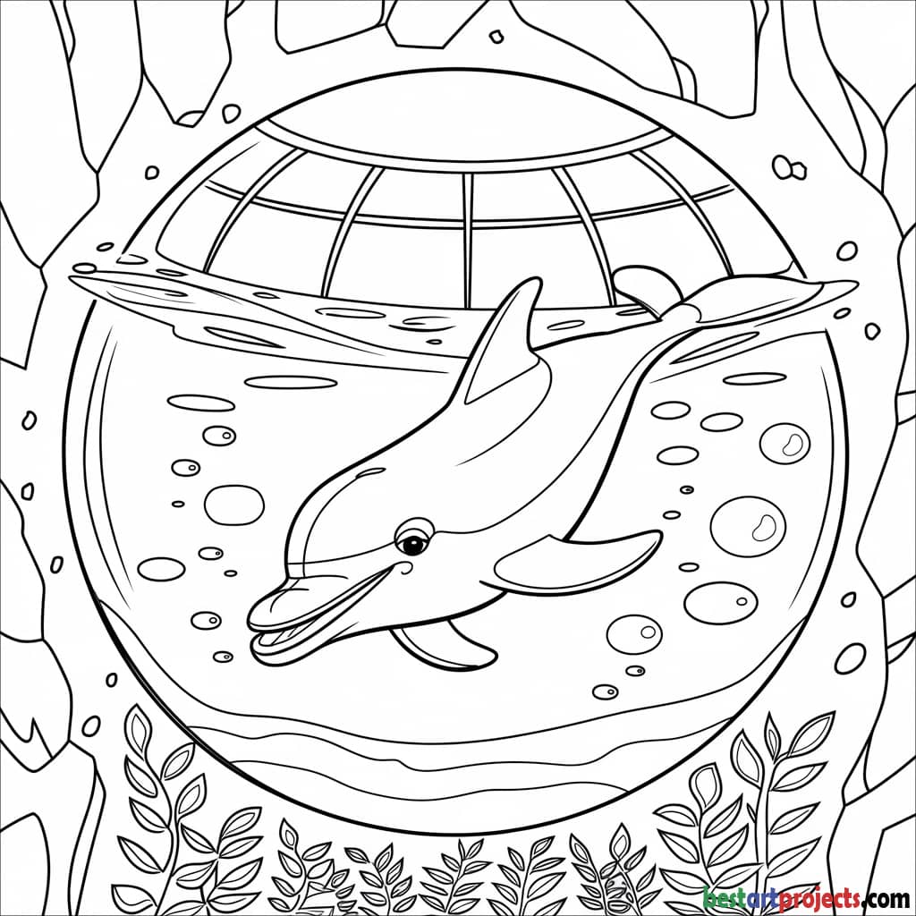 Dolphin in a Moon Pool coloring page