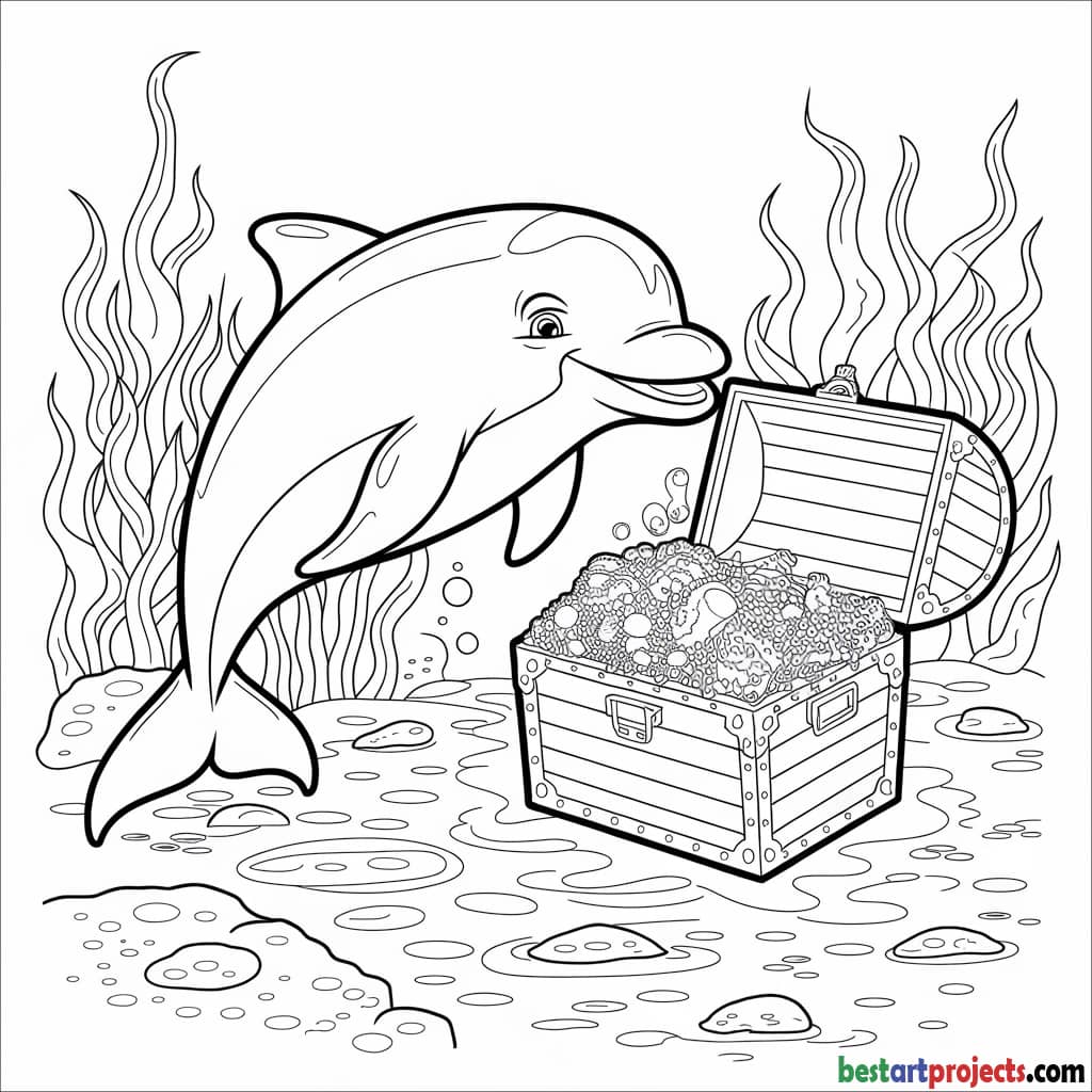 Dolphin With  Treasure Coloring page