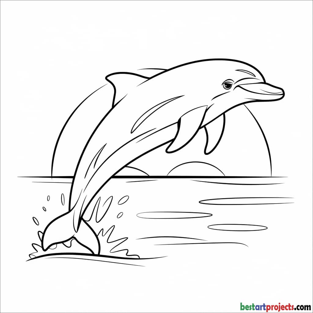 Dolphin Jumping at Sunset Coloring Sheet