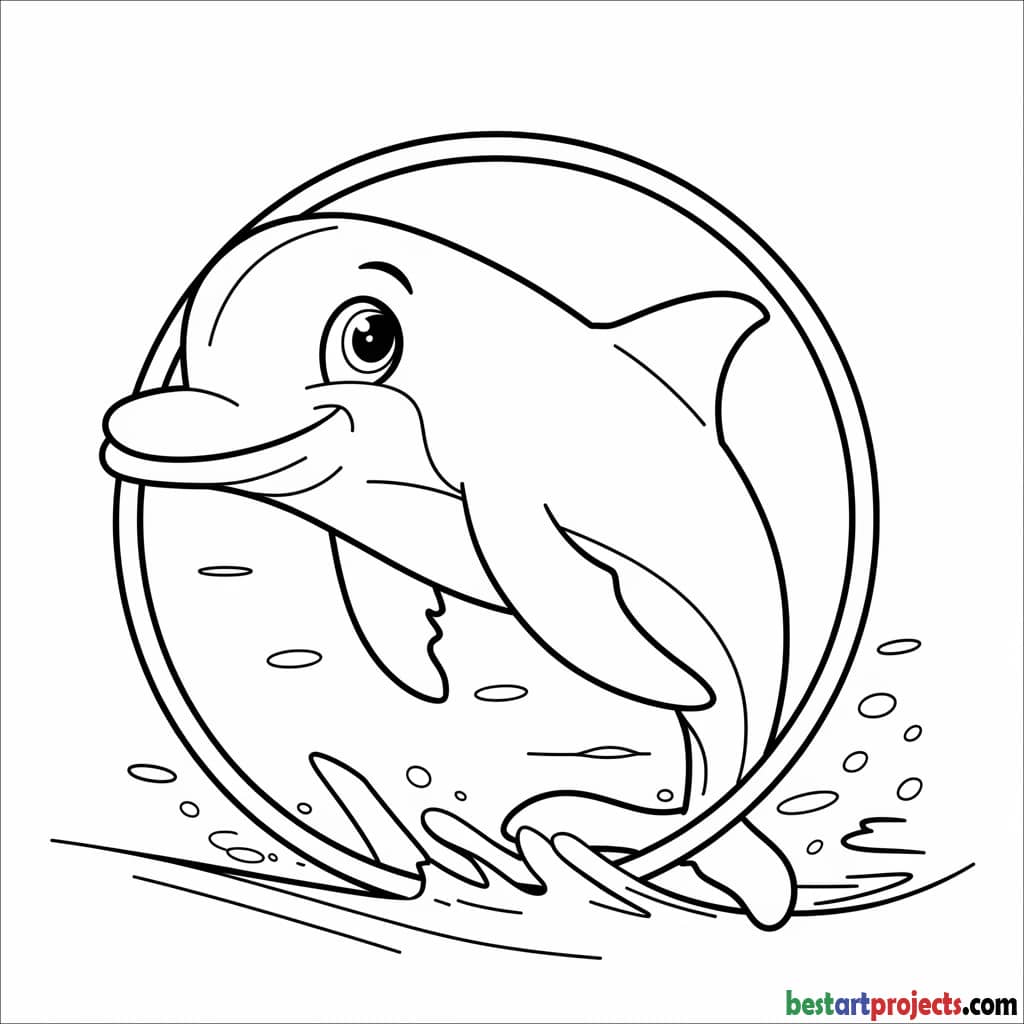 Dolphin Jumping Through a Hoop to Color