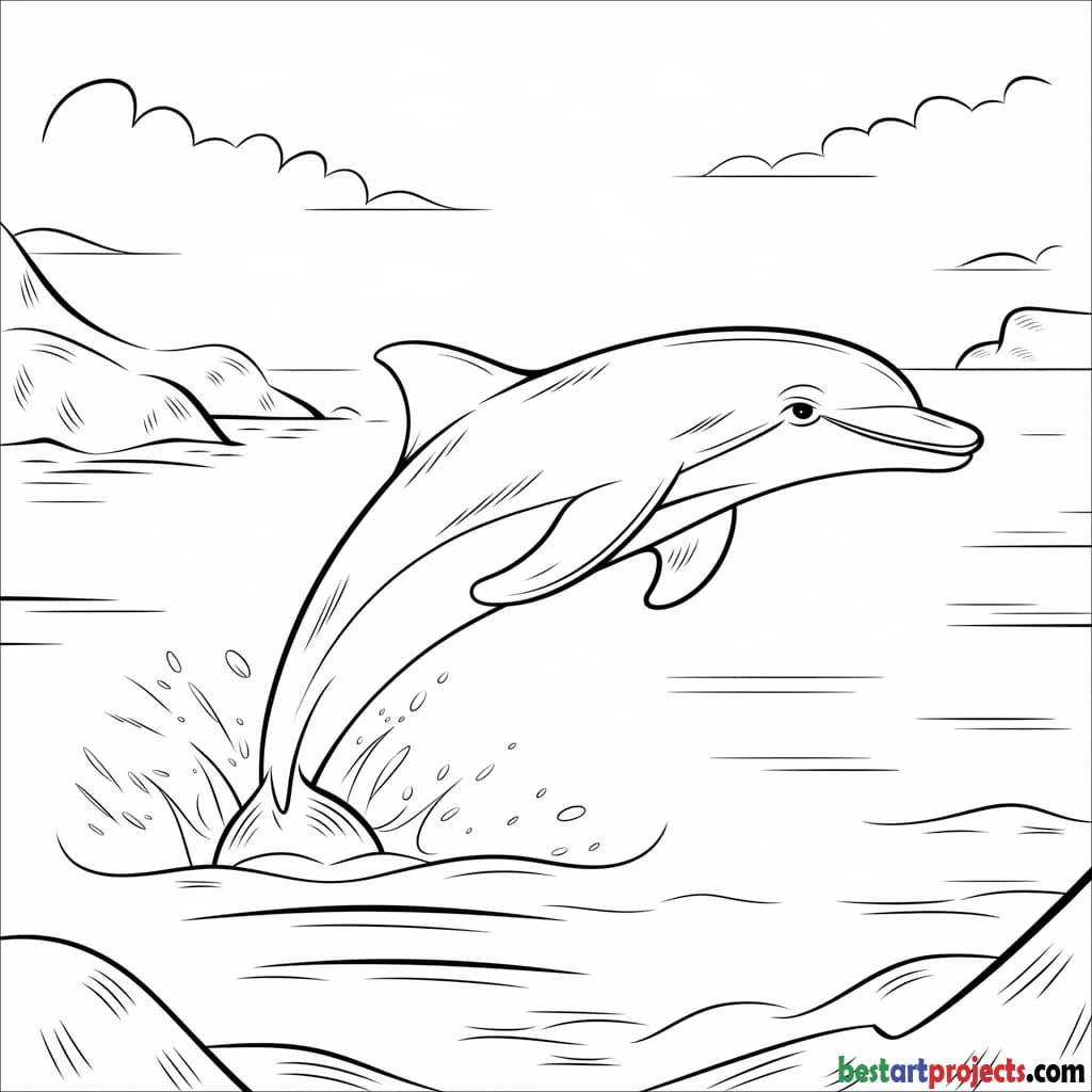 Easy Dolphin in the Sea Coloring Page for Kids
