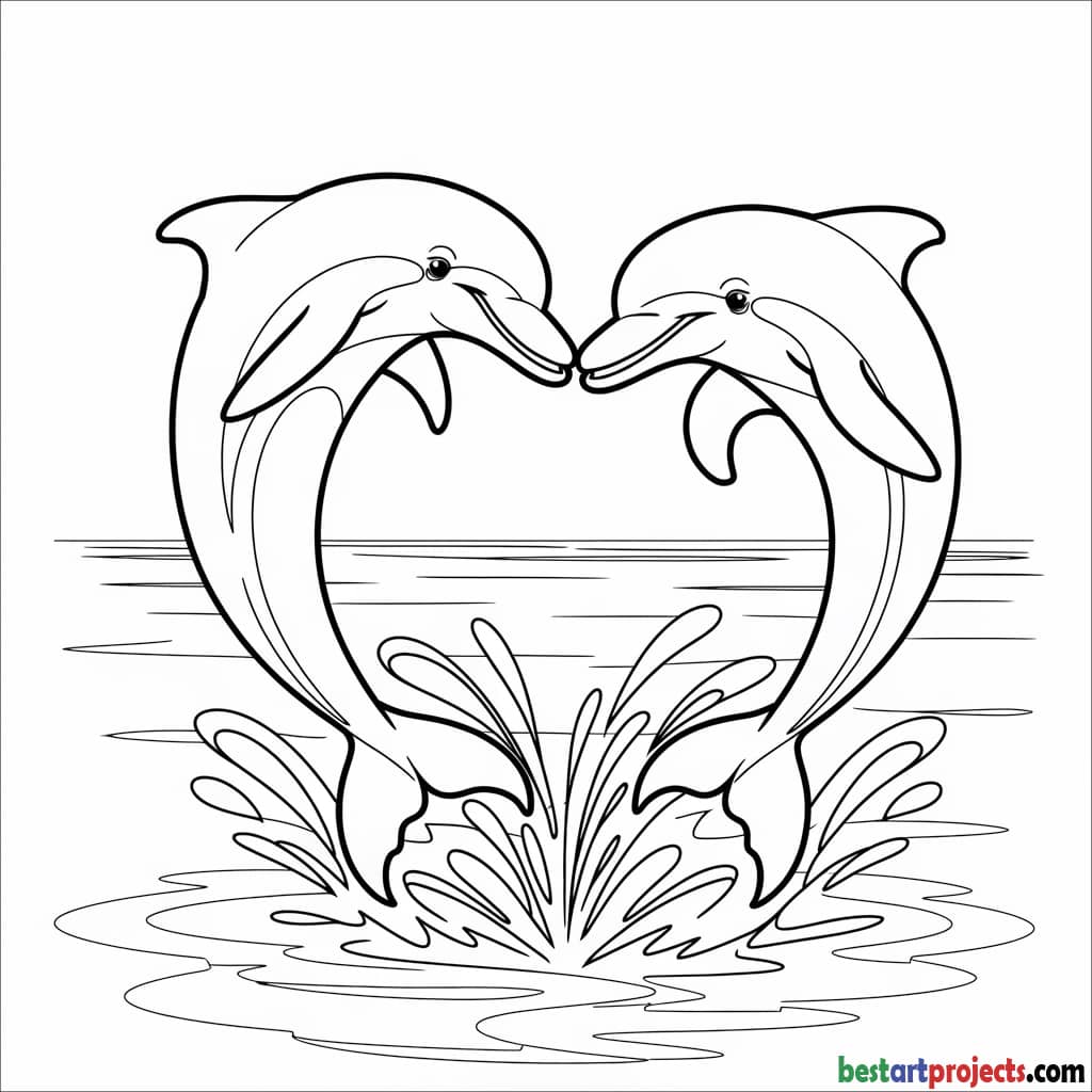 Two Dolphins with a Heart Shape Coloring Page