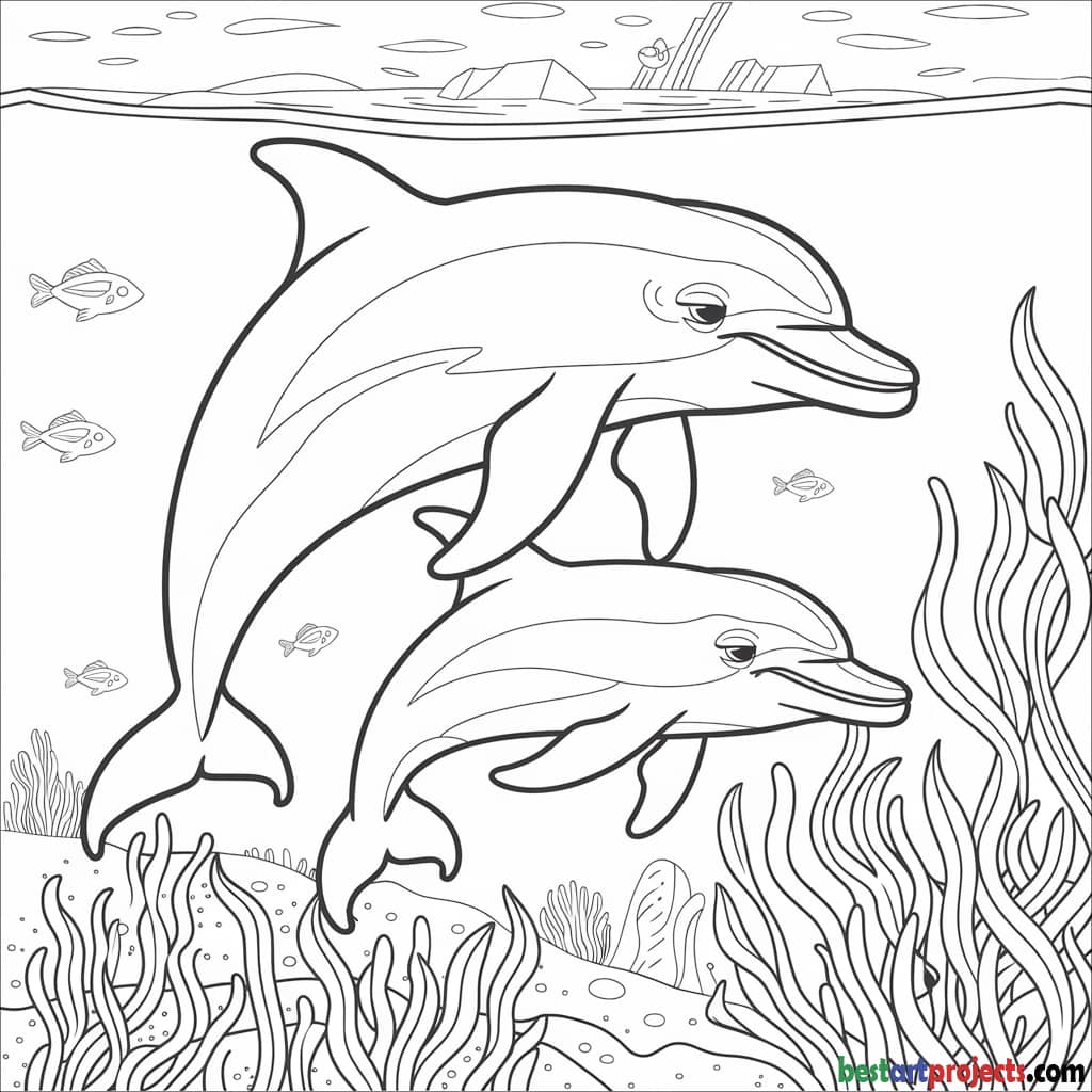 Mom and Baby Dolphin Coloring Page