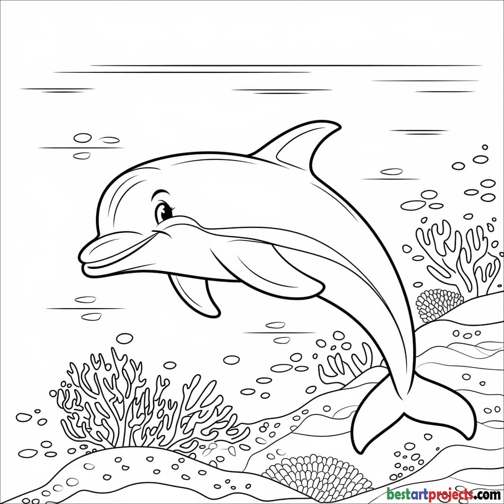 Dolphin Swimming On Reef Coloring Page