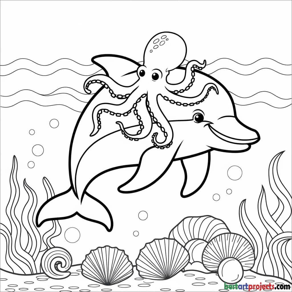 Dolphin with an Octopus Coloring Sheet