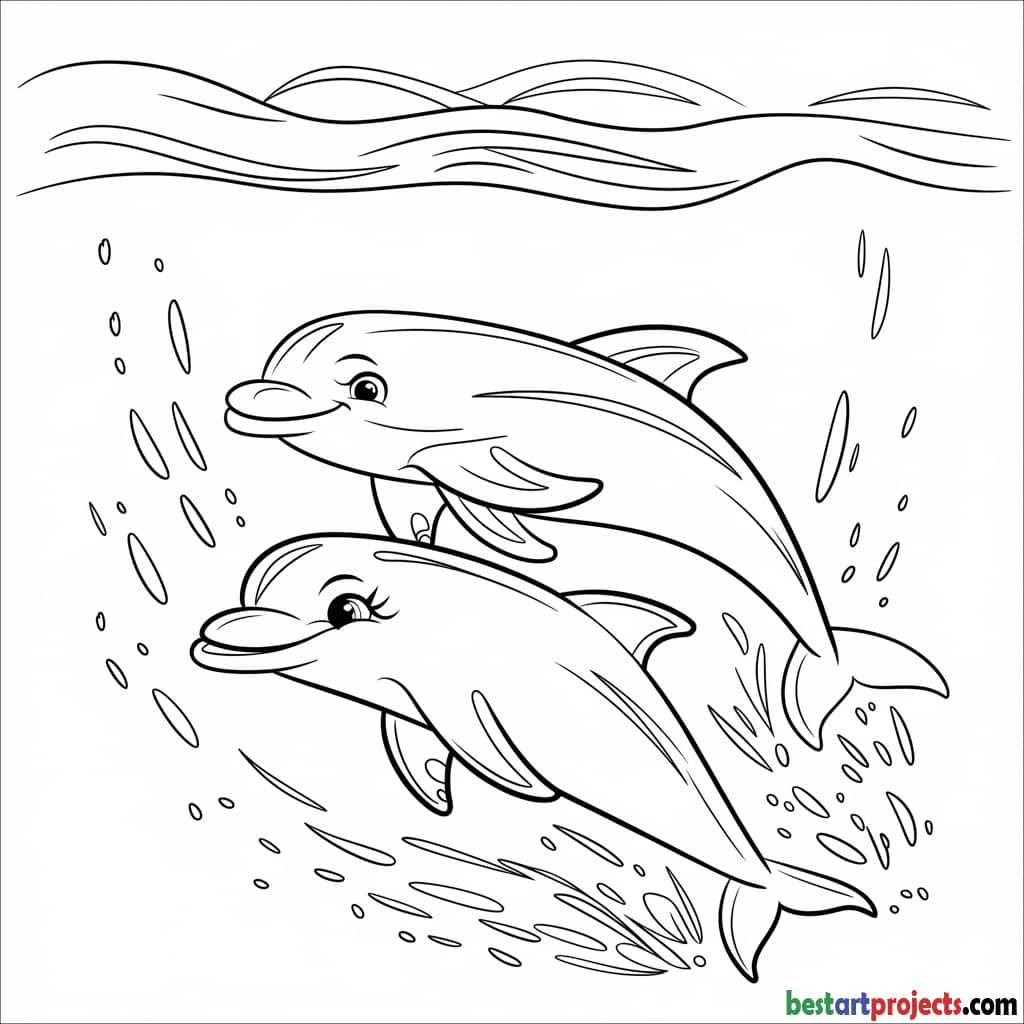 Two Friendly Dolphins Coloring Sheet