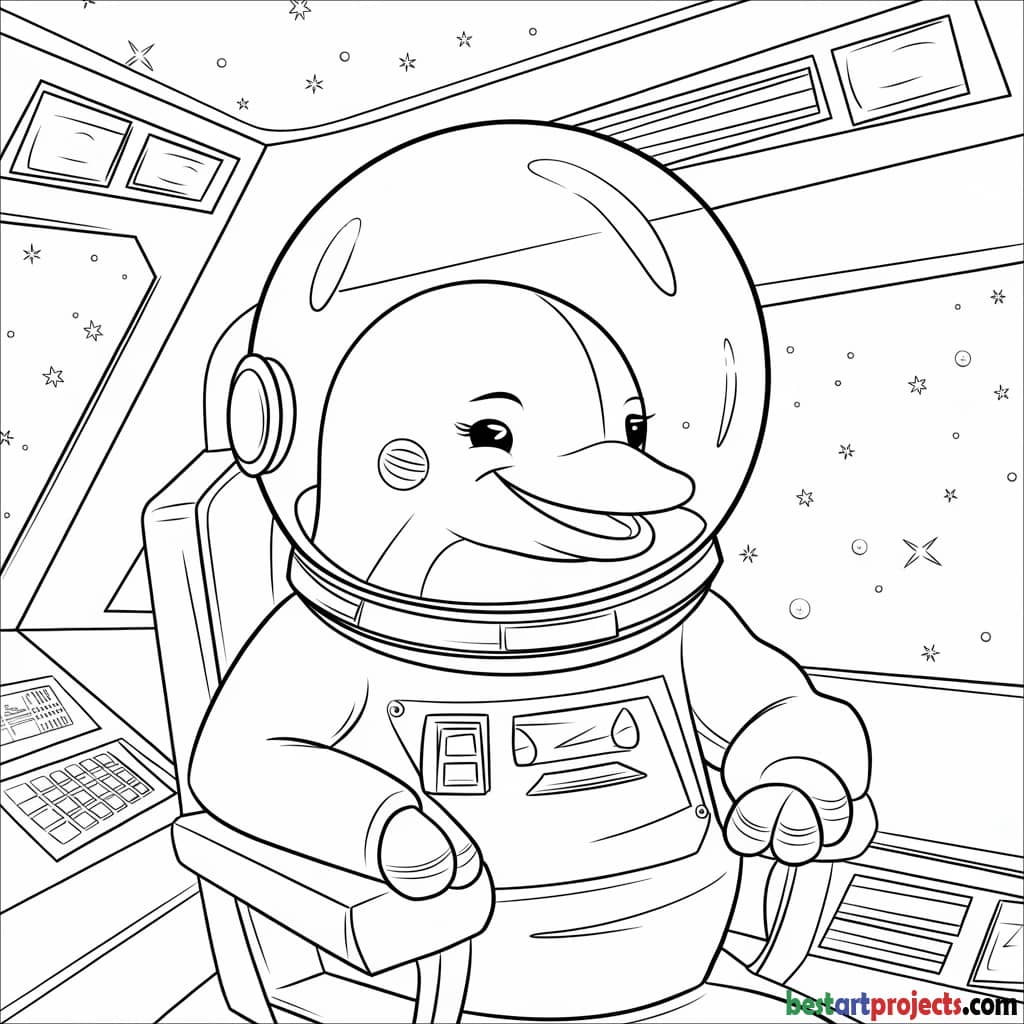 Dolphin in a Spaceship Coloring Sheet