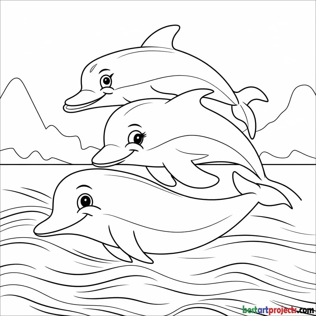 Three Friendly Dolphins Printable