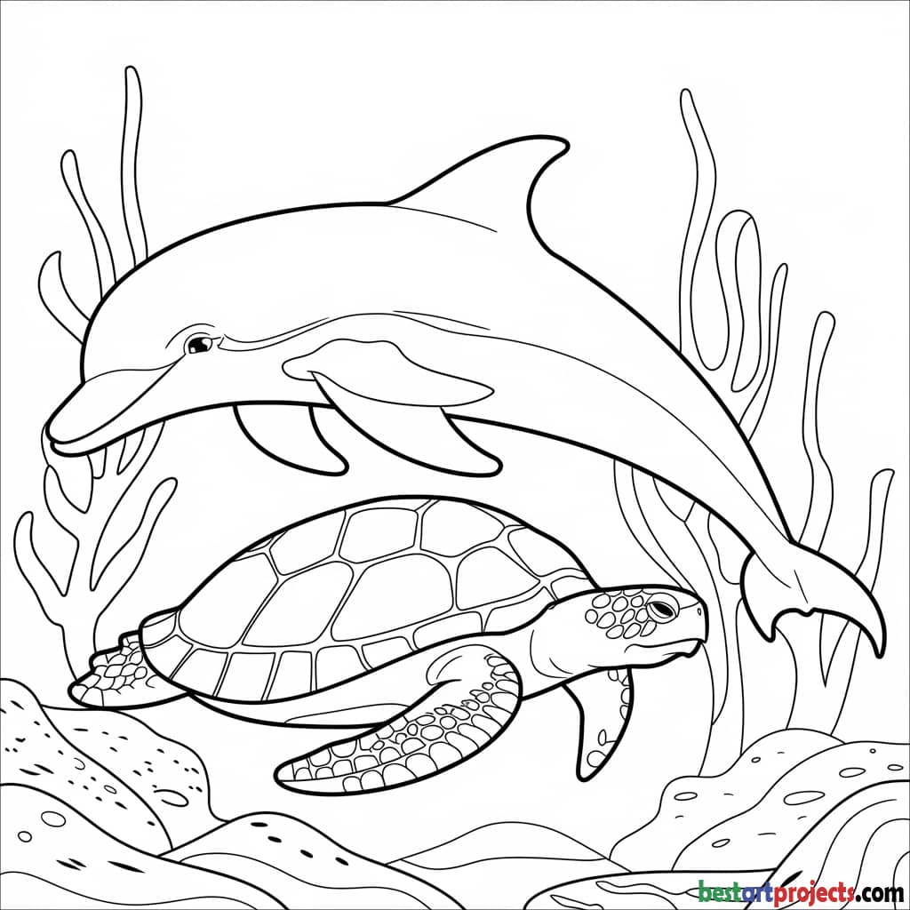 Dolphin Swimming With a Turtle