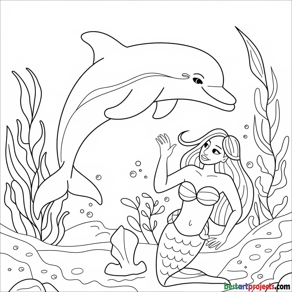 Dolphin And Mermaid Coloring Page