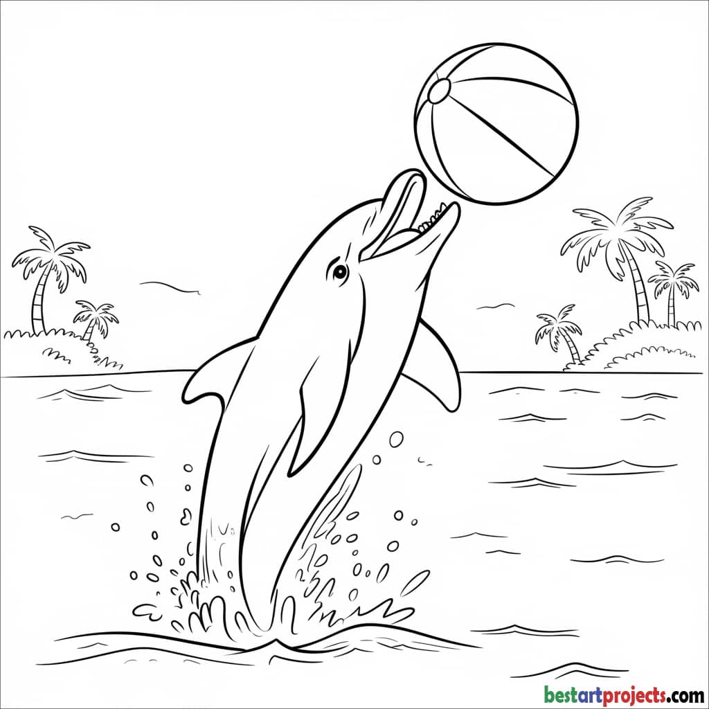 Dolphin Playing With a Beach Ball Coloring Sheet