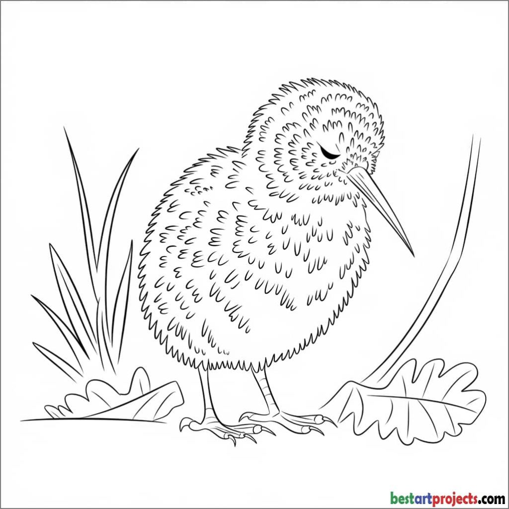 Little Spotted Kiwi Bird Coloring Page for Kids