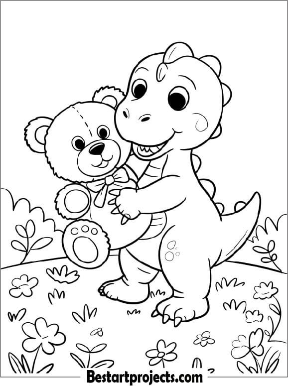 Baby Dino with a Teddy Bear