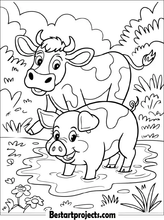 21.Cow and Pig Playing in the Mud