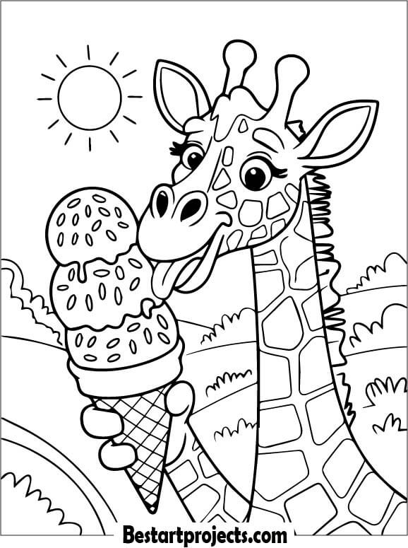 Giraffe Eating Ice Cream Coloring page