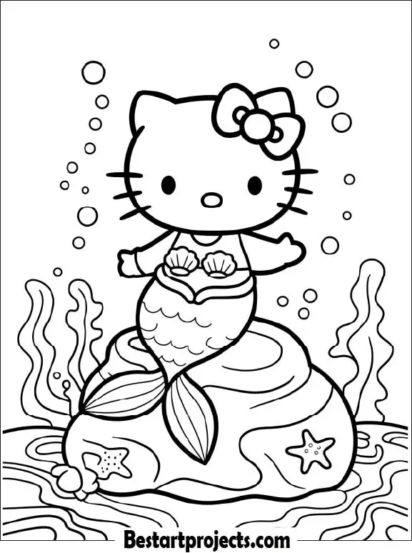 Hello Kitty Mermaid Coloring Sheet for Preschoolers