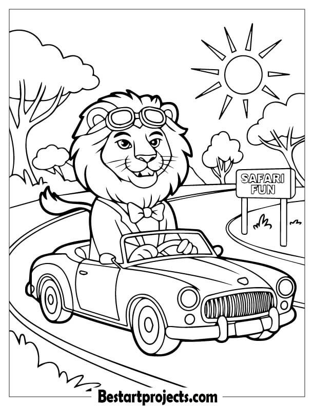 Lion riding in a car