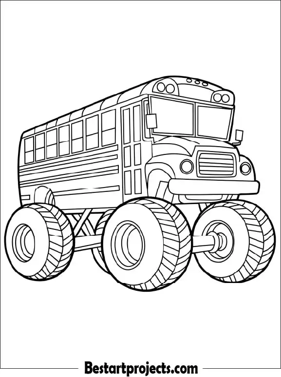 School Bus Monster Truck Coloring Page
