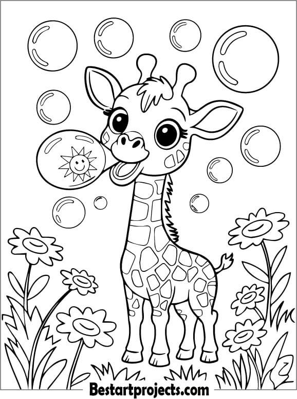 Cute Baby Giraffe Blowing Bubbles