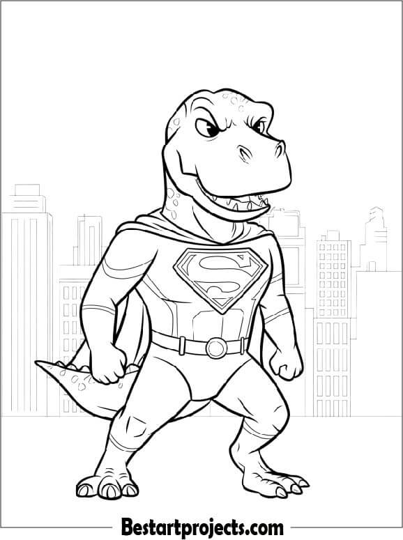 Dinosaur Dressed as a Superhero Coloring Page