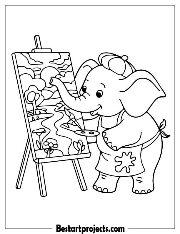 Elephant painting with its trunk