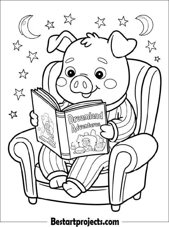 23.Pig in Pajamas Reading a Book