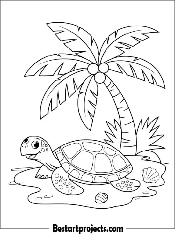23.Turtle  Under a Palm Tree