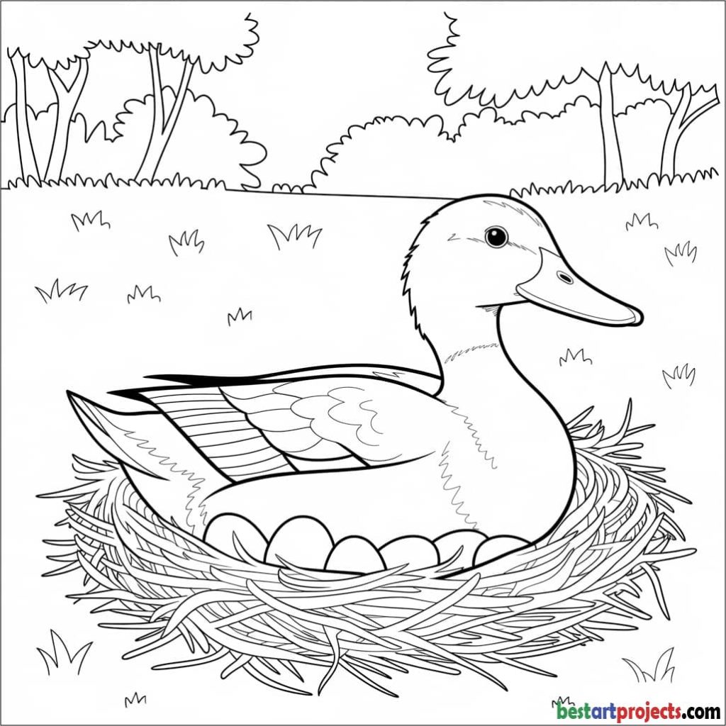 Mother Duck in a Nest