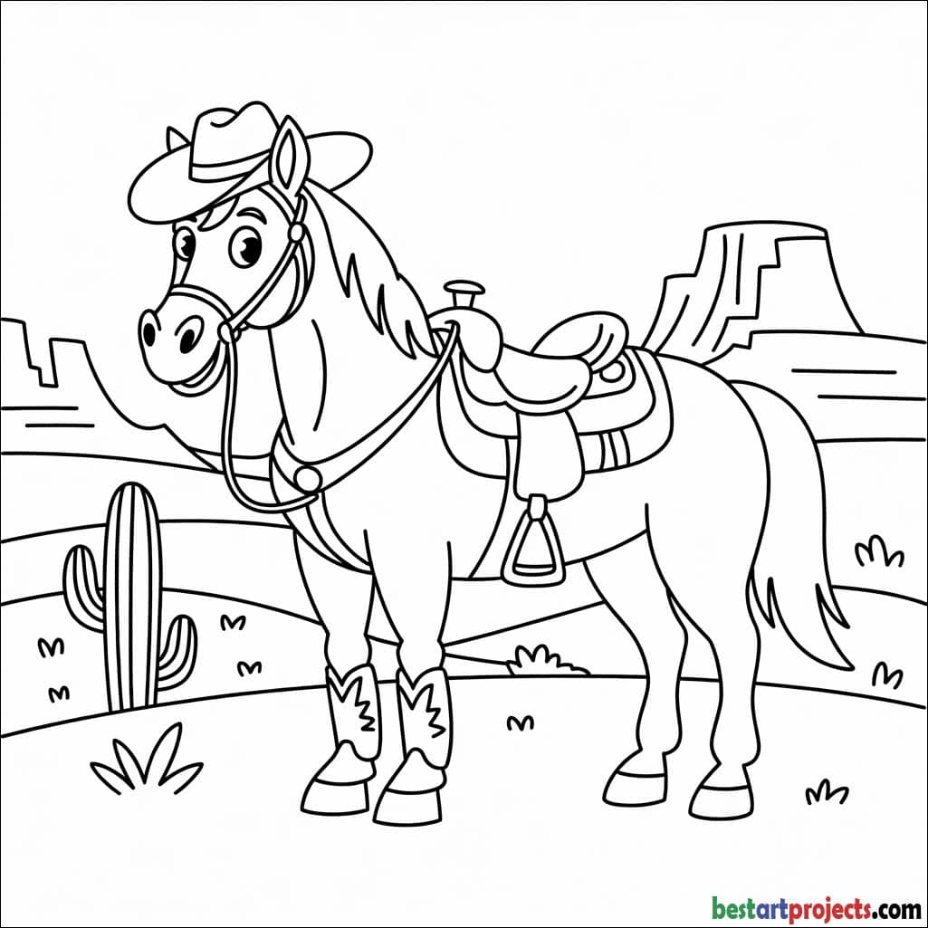 Cowboy Horse with Boots Coloring page for free