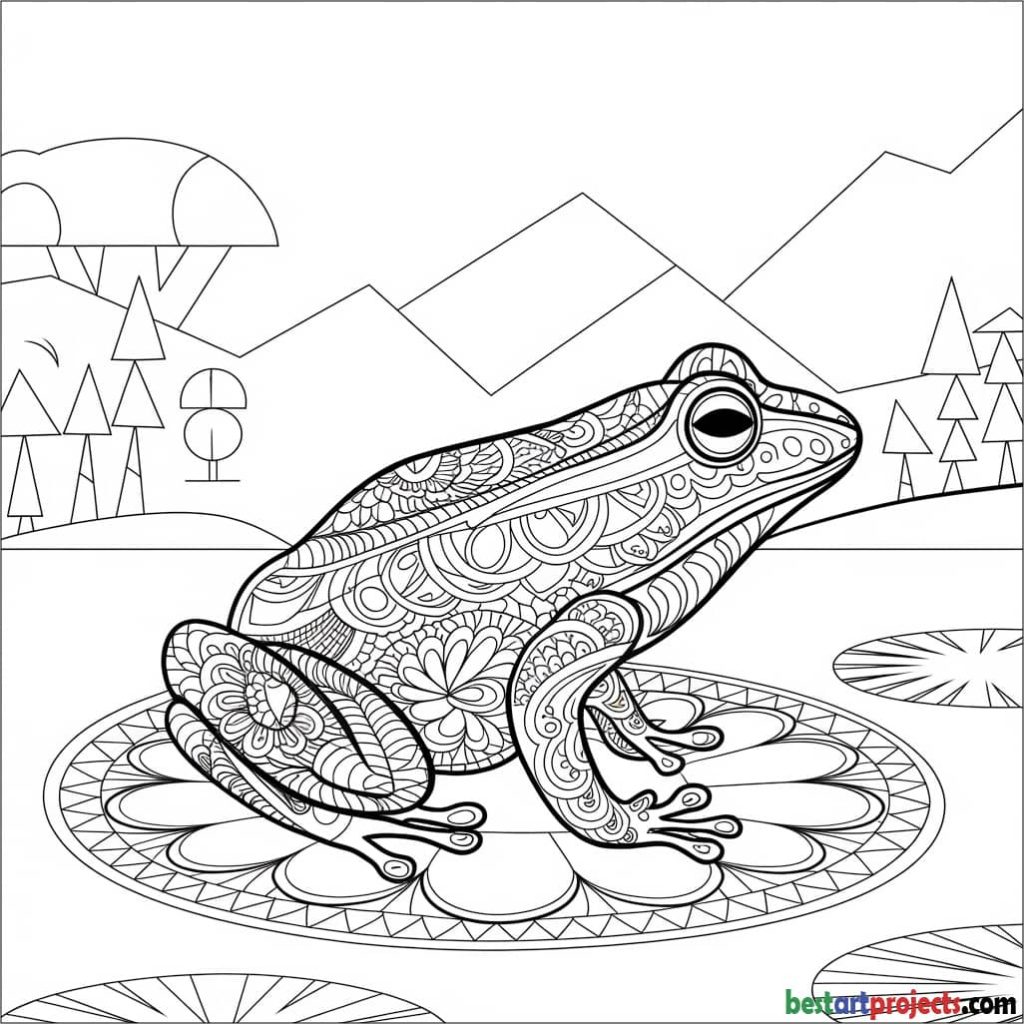  Frog with a Mandala Pattern Coloring Page for Adults