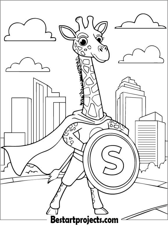 Giraffe Dressed as a Superhero Coloring page for Kids