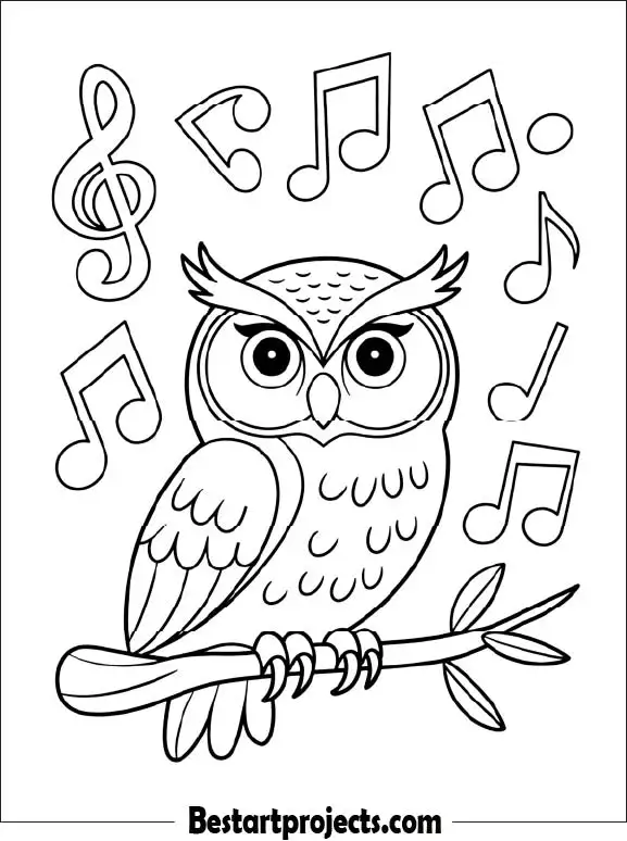 25.Owl with Musical Notes Around
