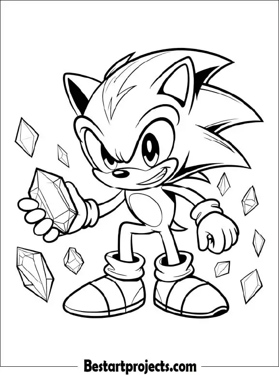 25.Sonic Collecting Chaos Emeralds - Coloring page for free