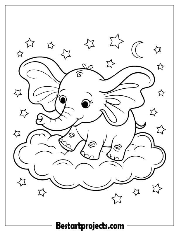 Dreamland Elephant Floating on a Cloud Bed
