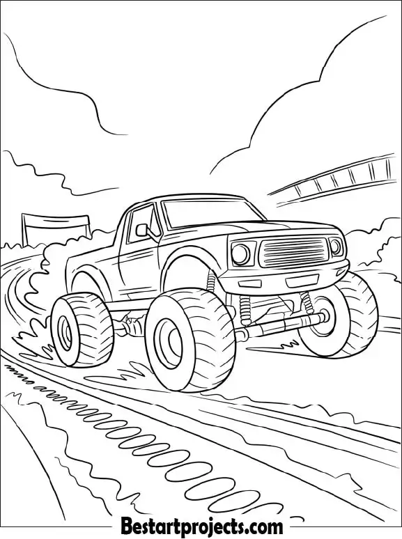 Monster Truck in a Race Coloring Page