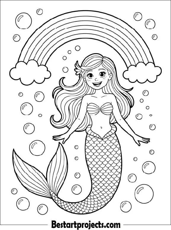 Rainbow Mermaid Printable Coloring Sheet