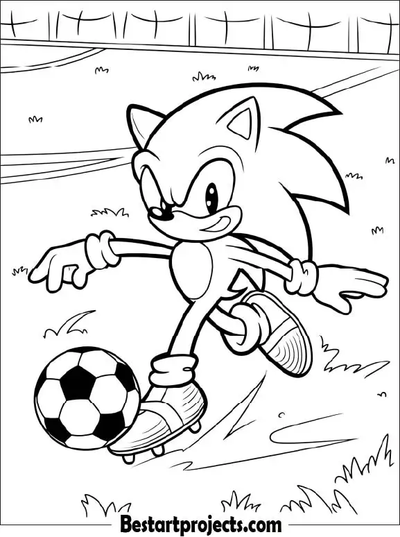 26.Sonic Playing Soccer - Coloring page