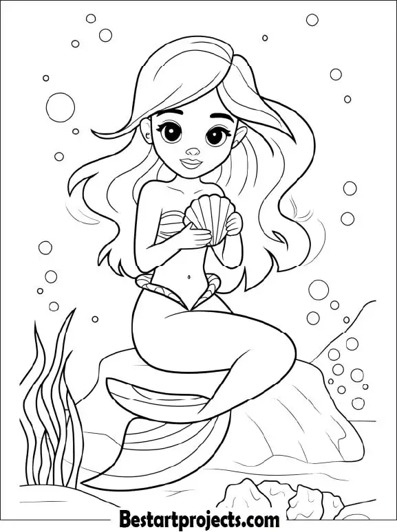 Mermaid Siting on a Rock Coloring Sheet