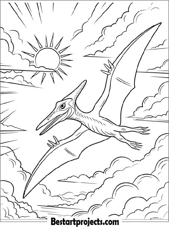 Pteranodon Flying In The Sky Coloring Sheet